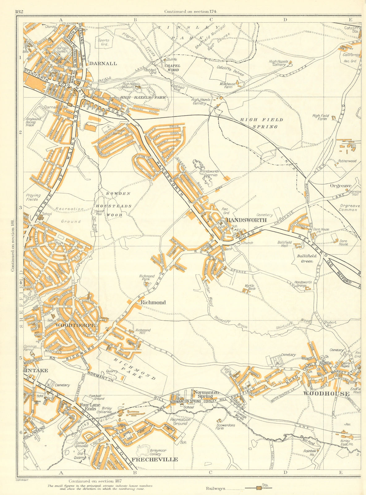 SHEFFIELD Woodhouse Handsworth Richmond Darnall Frecheville Catcliffe 1935 map